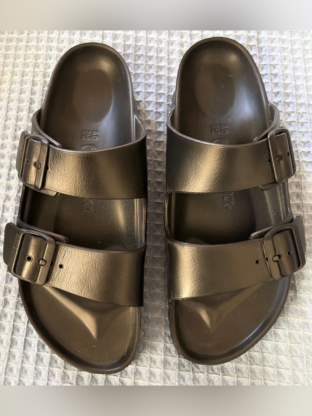 Birkenstocks Women’s Rubber Black Double-Buckle Slide Sandals